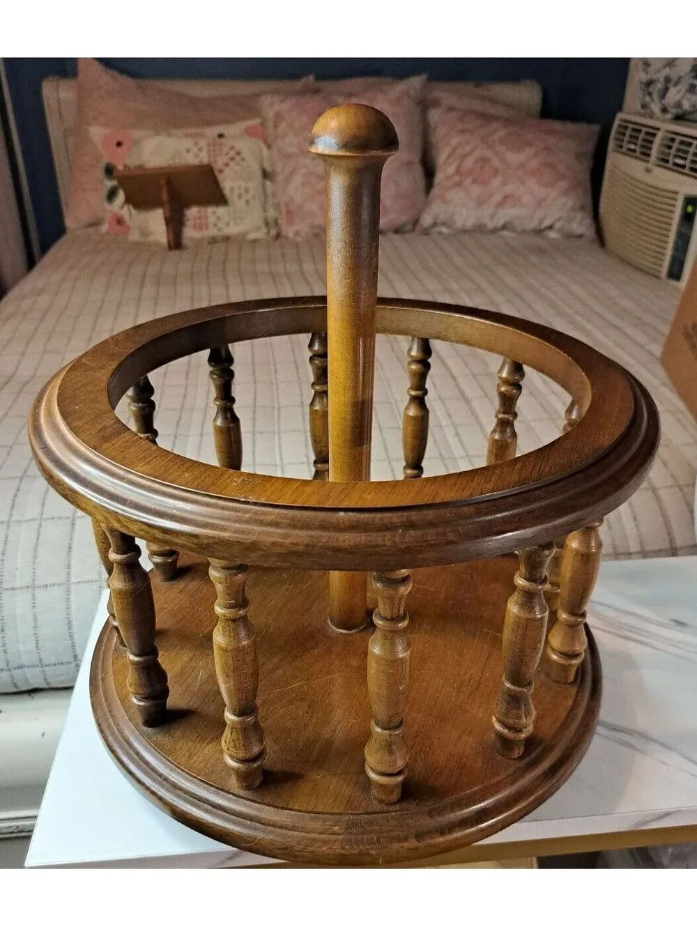 Vintage Solid Maple Tabletop Wooden Spindle Revolving Lazy Susan/Condiment Caddy
